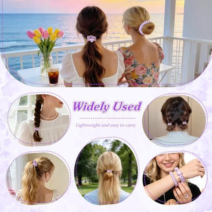 6pcs Spiral Hair Ties and Skinny Scrunchies with Heart Charms 2.36 Inch No Crease Phone Cord Coils Thin Scrunchies Hair Accessories for Ponytail Holders Purple