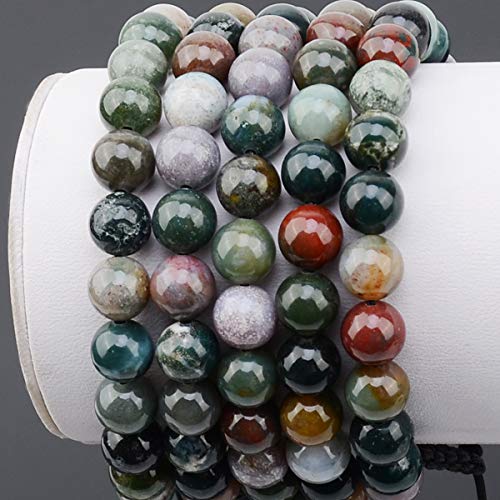 MASSIVE BEADS Natural Healing Power Gemstone Crystal Beads Unisex Adjustable Macrame Bracelets - color: Indian Agate, size: 8mm