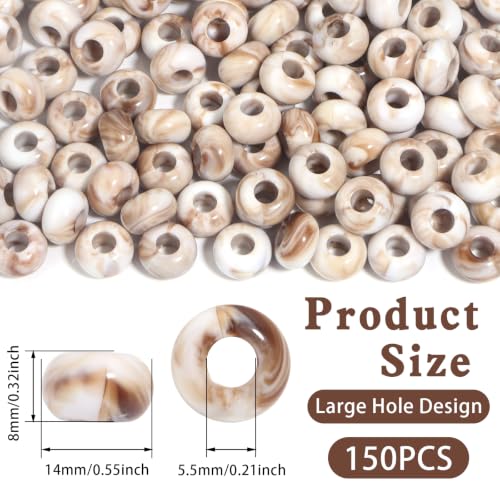 150PCS 14x8mm Khaki Acrylic European Large Hole Rondelle Spacer Beads with Storage Box, Loose Beads for Bracelet Necklace Earring Hair DIY Jewelry Making - color: Khaki