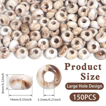 150PCS 14x8mm Khaki Acrylic European Large Hole Rondelle Spacer Beads with Storage Box, Loose Beads for Bracelet Necklace Earring Hair DIY Jewelry Making - color: Khaki