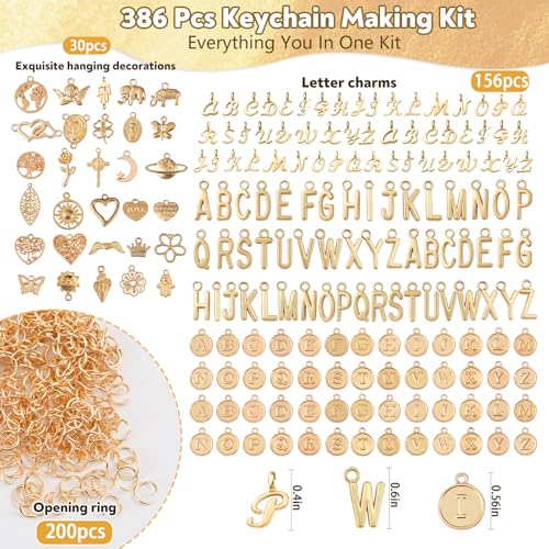 Gold Charms for Jewelry Making | Includes 156 Letter Initial, 30 Charms & 200 Jump Rings for Keychains, Bracelets, Necklaces, Earrings, DIY Crafts - color: Gold Charm Set