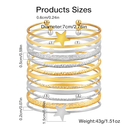 YBMYCM 10Pcs Gold-plated Bangle Bracelet Set for Women Multi Layer Stackable Wide Bangles Indian Chunky Bangle Bracelets Ethnic Glossy Textured Bracelets Wedding Outfit Jewelry - style: 12pcs-G-Silver