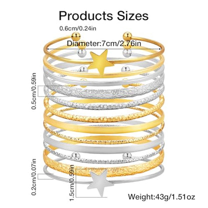 YBMYCM 10Pcs Gold-plated Bangle Bracelet Set for Women Multi Layer Stackable Wide Bangles Indian Chunky Bangle Bracelets Ethnic Glossy Textured Bracelets Wedding Outfit Jewelry - style: 12pcs-G-Silver