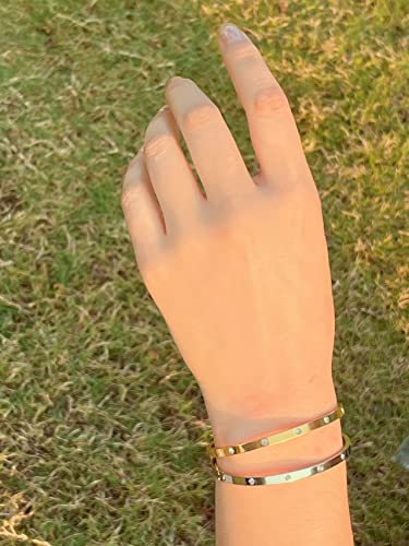 VQYSKO Love Friendship Bracelet Bangle Gold Rose Gold Silver with Cubic Zirconia Stones Stainless Steel Hinged Jewelry with Crystal Oval Bracelet Birthday Present for Her Women Teen Girls - style: 6.5Inch-4MM-Oval-Silver