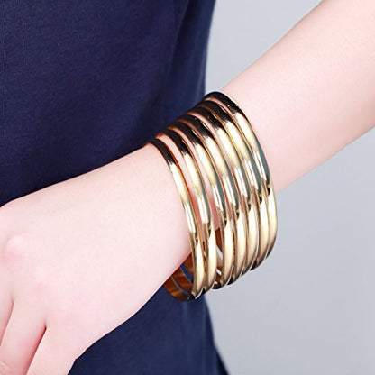 18K Gold Smooth Exquisite Cuff Bangle Bracelet Jewelry Set Jewelry Gift For Women Bracelet Set - size: 8.0Inch-Perimeter