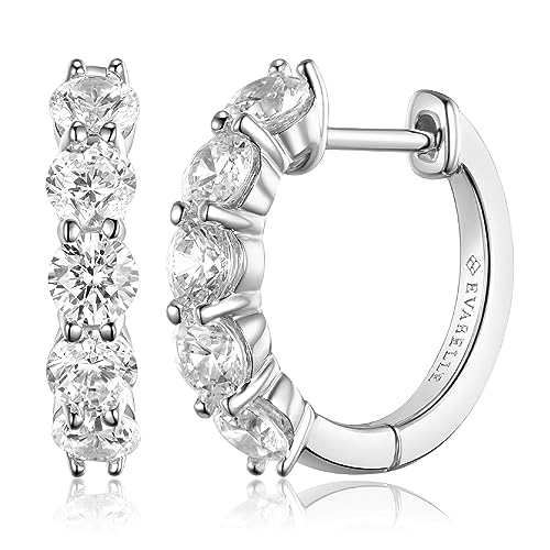 Evabelle Gold Hoop Earrings for Women 14K Real Gold Plated Cubic Zirconia Diamond Hoop Earrings Huggie Hoop Earring Women Earrings Earring for Men 925 Sterling Silver Post Hypoallergenic - color: Hoops 02-18k White Gold Plated