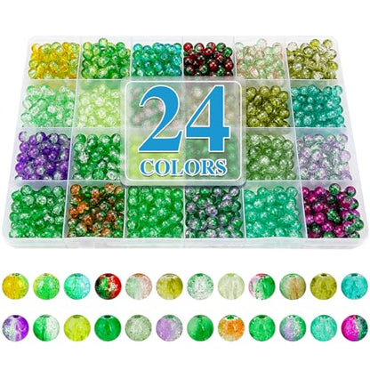 XSEINO About 1200pcs 6mm Crack Glass Beads Bracelet Making Kit,24 Style Crack Mystic Green Series Colorful Crystal Beads for Jewelry Bracelet Making,DIY Crafts,Friendship Bracelets - color: Mystic Green