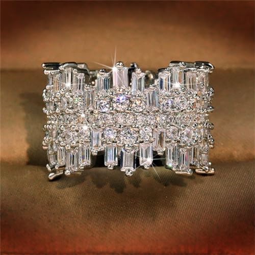 925 Sterling Silver Shiny Full Diamond Gemstone Ring 18K Gold Cocktail Ring Cubic Zirconia Promise Ring CZ Diamond Multi Row Rings Eternity Engagement Wedding Party Ring for Women Z.132 (US Code 7) - size: US Code 7