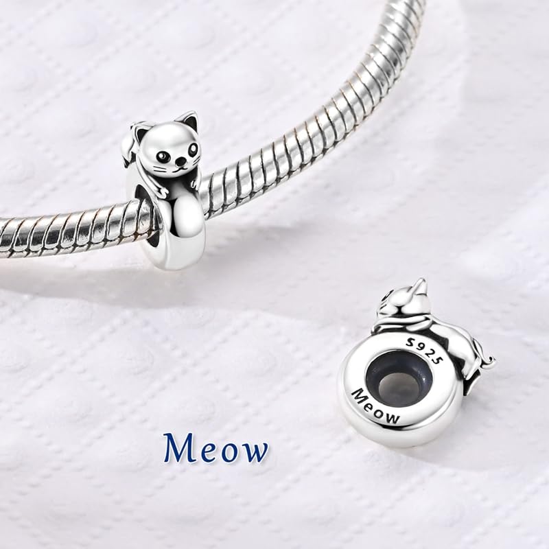 2pcs Stopper Spacer Beads for Pandora Bracelets, Sterling Silver Cross Ladybug Clip Spacer Charms For Bracelet DIY Jewelry Gift - color: Cat