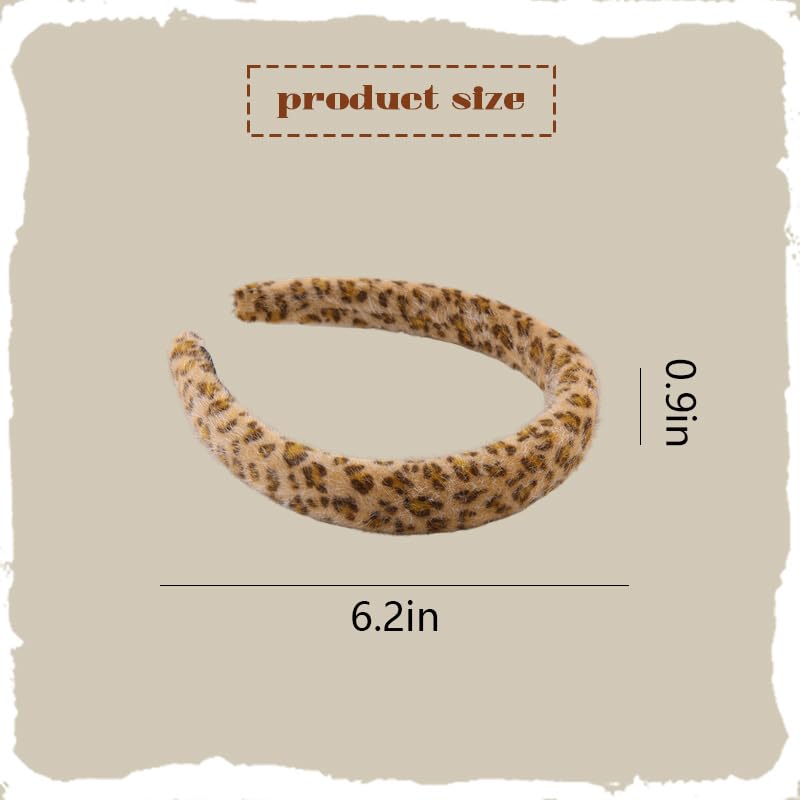 Padded Puffy Leopard Print Headband for Women Soft Sponge Cheetah Leopard Headbands Hair Hoop No Slip Plush Padded Hairbands Thick Animal Print Headband Hair Accessories Headwear - color: Khaki