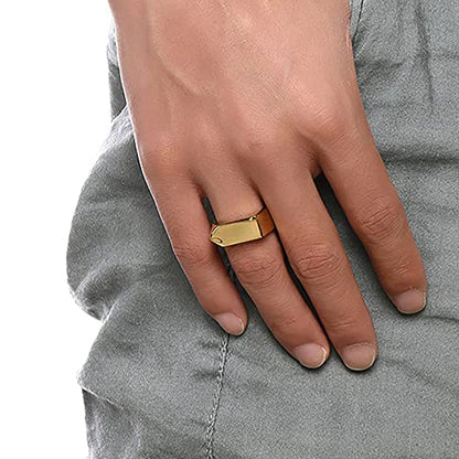 MYNENEY Stainless Steel Square Shape Signet for Men Statement Ring - color: Arrow Gold