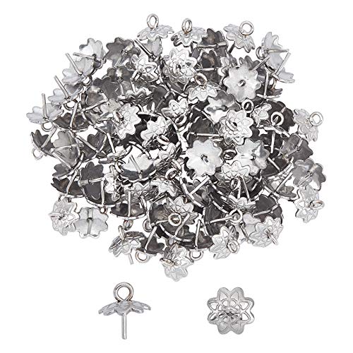 UNICRAFTALE 100pcs Stainless Steel Screw Eye Pin Peg Bails Cup Pearl Peg Bails Pin Pendants Small Pin Eye Screws Connectors Pendants Clasps Hooks for Half Drilled Beads Jewelry Earring Making 8mm Long - color: Stainless Steel Color-Flower