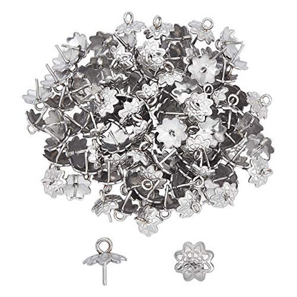 UNICRAFTALE 100pcs Stainless Steel Screw Eye Pin Peg Bails Cup Pearl Peg Bails Pin Pendants Small Pin Eye Screws Connectors Pendants Clasps Hooks for Half Drilled Beads Jewelry Earring Making 8mm Long - color: Stainless Steel Color-Flower