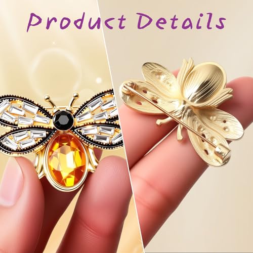 3 Pcs Bee Brooch Pin, Rhinestone Crystal Bumble Bee Jewelry Lapel Pin | Stylish Insect Bee Themed Accessory for Women Men Party Dating Daily (1.54 x 1 inch)