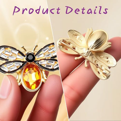 3 Pcs Bee Brooch Pin, Rhinestone Crystal Bumble Bee Jewelry Lapel Pin | Stylish Insect Bee Themed Accessory for Women Men Party Dating Daily (1.54 x 1 inch)