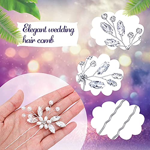 5 Pieces Wedding Hair Comb Bridal Pins Crystal Pearl Wedding Hair Accessories Rhinestone Flower Piece for Bride Bridesmaids Women(Silver) - color: Silver