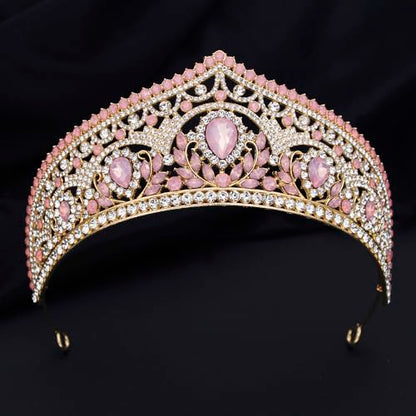 Princess Tiara Crown and Jewelry Sets for Women Wedding Rhinestone Crystal Tiaras and Crowns with Necklace Earrings Party Birthday Accessories - color: Opal Pink