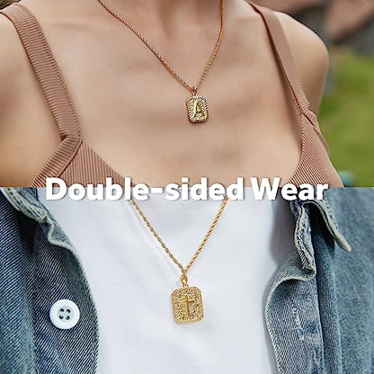 ASUWISH Gold Initial Necklaces for Men and Women, 18K Gold Plated Letter A-Z Cross Pendant with Adjustable Rope Chain, Letter Necklace for Women and Men - color: J, style: Gold
