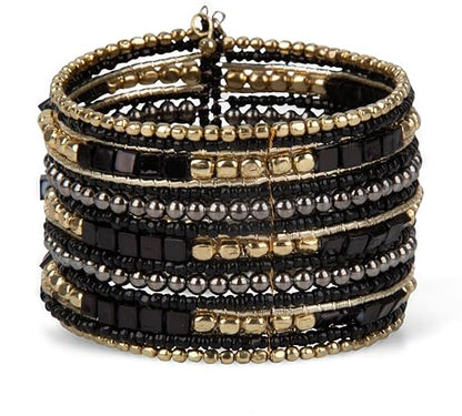 SPUNKYsoul Boho Cuff Bracelets, Women Adjustable Stackable Beaded Accessory | Adjustable Bohemian-Inspired Design, Trendy Wrist Ornament, Versatile For Occasions Or Everyday Wear, Unique Style Jewelry - style: "Blake" Black & Gold Cube