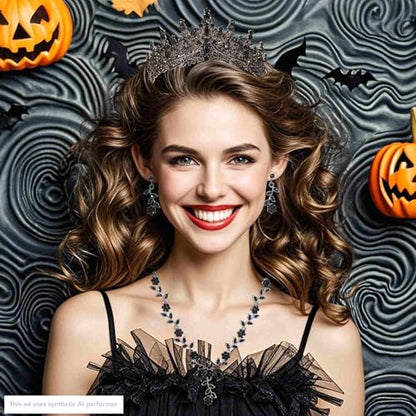 Kamirola Tiaras and Crowns for Women,Tiaras Earrings Necklace, Crystal Bridal Jewelry Set (TR48) - color: Black