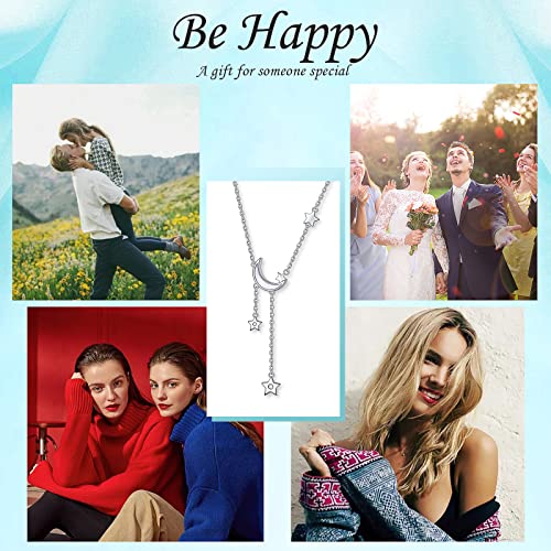 Ladytree 925 Sterling Silver Jewelry Crescent Moon and Star Pendant Necklace - style: Five Stars and Moon