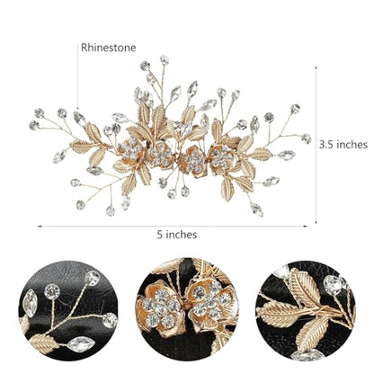 Bridal Hair Accessories Bright Gold Handmade Rhinestone Wedding Hair Duckbilled Clip for Brides, Wedding Head Pieces for Women and Bridesmaids Flower Girls - color: Bright KC Gold