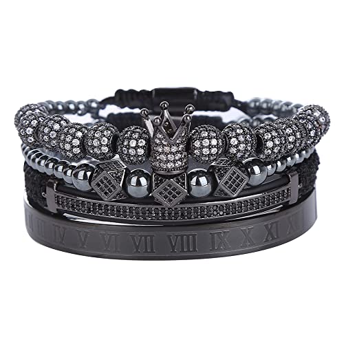Mens Bracelet Beaded Bracelets Micro Pave Zircon Bracelets for Men Women Bracelets for Men Stainless Steel Cuff Bangle - color: B-black