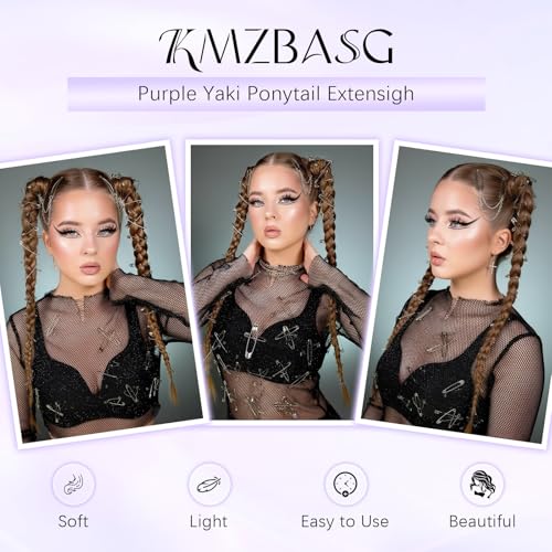 Light Brown Ponytail Extension with Hair Tie DIY Braided Ponytail Extension for Woman 2 PCS Warp Around Yaki Straight Sleek Hairpieces Light and Soft Fluffy Stayle Ponytail for Women Daily Party Use - color: Light Brown