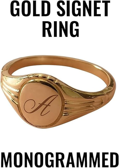 Personalized Oval Signet Ring, Custom Engraved Initials, Valentine's Gifts, Birthday Gift, Letter Engraved Signet Ring, 925 Sterling Silver - color: White Rhodium