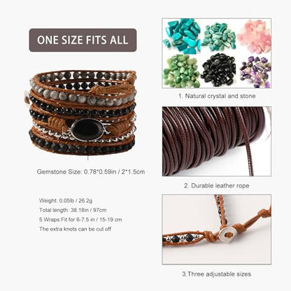 Artilady Leather Wrap Bracelet for Women, Pearl Beaded Bangle Stack Jewelry | Easy on-off, Elegant Handmade Multi-Layered, Daily Casual Date Beach Vacation, Gift for Ladies, Mother, Sister & Friend - style: Black stone