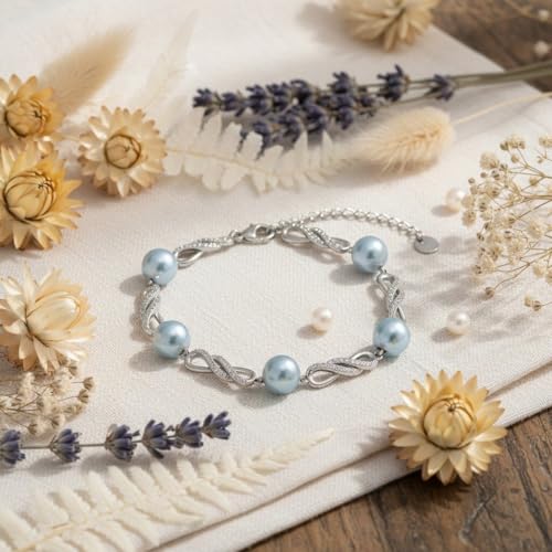 Pearl Bracelet 18K White Gold Plated Infinity Bracelet Jewelry for Women - color: blue