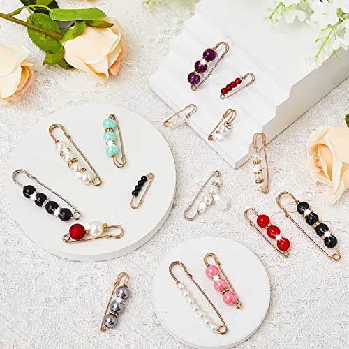 Hicarer 18 Pcs Pearl Safety Pin Brooches for Women Decorative Safety Pins for Clothing Sweater Shawl Clips Pant Waist Tightener Cardigan Collar Clips(Bright Style) - style: Bright Style