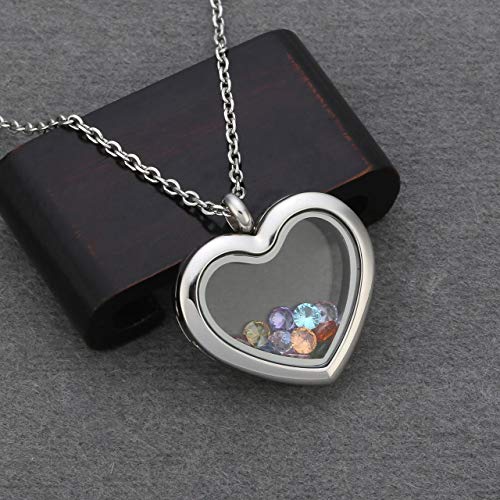 Jovivi Teardrop/Heart Floating Charm Memory Locket Necklace - 316 Surgical Stainless Steel Buckle Closure - color: Heart-shape