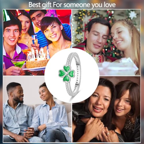 KUNSIR 925 Silver Cubic Zirconia Ring Size 7-9 Wedding Band Sterling Silver Eternity Ring Modern Style - style: Four-Leaf Clover Ring