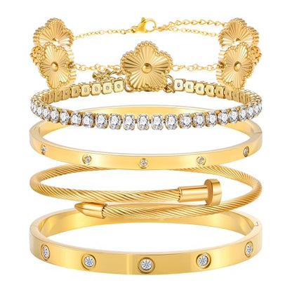 Camhanno Gold Bangles for Women - Stainless Steel Love & Friendship Bracelet Set with Gift Box | Daily Wear & Party Jewelry - color: Gold Bracelet Collection
