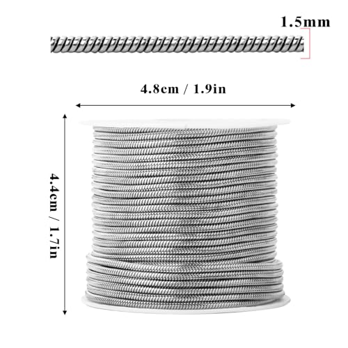 33FT 1.6mm Thin Stainless Steel Chains Snake Chains Bulk for Jewelry Making | Small 304 Stainless Steel Round Snake Chains Roll Spool for DIY Craft Necklace - color: 1.5mm Stainless Steel Round Snake Chains