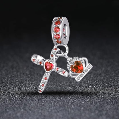 Silver Cross Birthstones Charm Fit for Pandora Charms Bracelet Crown Dangle Charms Beads Birthday Jewelry Gifts for Women - style: January