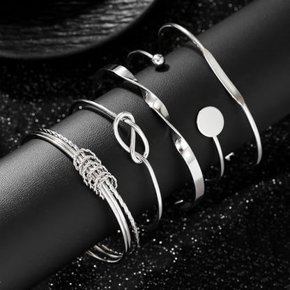 Gold Bangles for Women, 12 Pcs Boho Stackable Bracelets Multi Layer Textured Chunky Bracelets Jewelry Set for Women - color: 5 pcs silver bangles