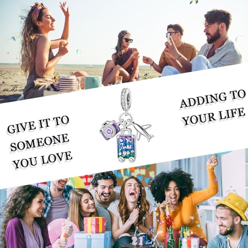 LNQOBU 925 Sterling Silver Charms for Bracelets Necklaces,5A Cubic Zirconias Evil Eye Dangle Beads Charms Jewelry Gift for Women (With one Spacer Beads Charms) - style: Travel Luggage Pendant