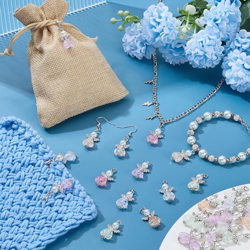 PH PandaHall 30pcs Angel Charms, Mixed Angel Wing Pendants Guardian Charms Heart Glass Bead for Jewelry Necklace Bracelet Earring Making DIY Craft Easter Decoration