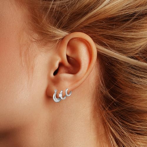Wgoud Small Gold Hoop Earrings Set for Women, 6 Pairs 14K Gold Plated Hypoallergenic Lightweight Huggie Hoops Earrings, Trendy Cartilage Cubic Zirconia Earrings for Women Gifts. - color: G-Silver hoops