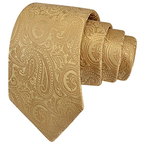 GUSLESON 3.15"（8cm） Mens Tie and Lapel Pin Paisley Necktie Hankerchief Cufflinks Set for Men - color: Gold