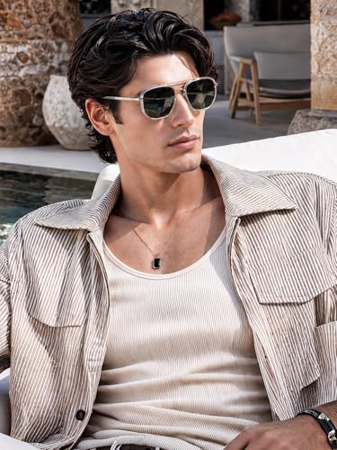 kimorn Women's Square Aviator Sunglasses, Polarized UV400 Pretecion | Retro Frame Shades, Small-Medium Fit, Driving, Beach, Daily Wear - color: Clear Green