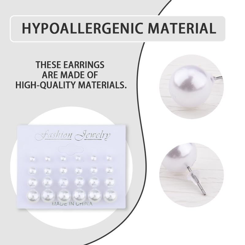 Pearl Stud Earrings for Women Elegant Trendy Round Cubic Zirconia Earrings Studs Pearl Cz Studs Earring for Women - color: white