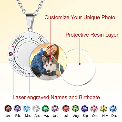 Custom4U Personalized Photo Necklace - Custom Heart/Oval/Round Charm Necklaces with Picture + Chain Adjustable - Stainless Steel/Acrylic Pendant Memorial Jewelry Christmas Gifts for Women - color: J-Silver Color
