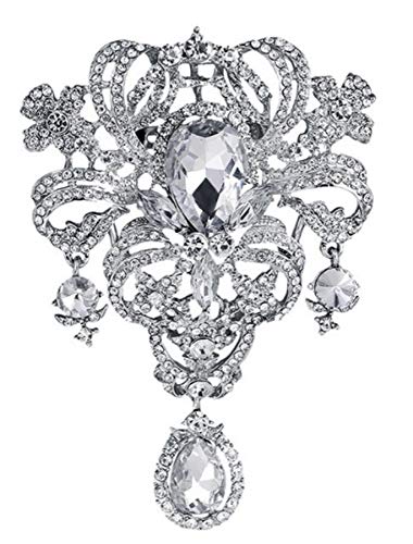 Extra LARGE Antique Vintage Art Deco Victorian Style Silver Tone Imitation Diamond Clear Rhinestone Statement Bridal Wedding Brooch Pin