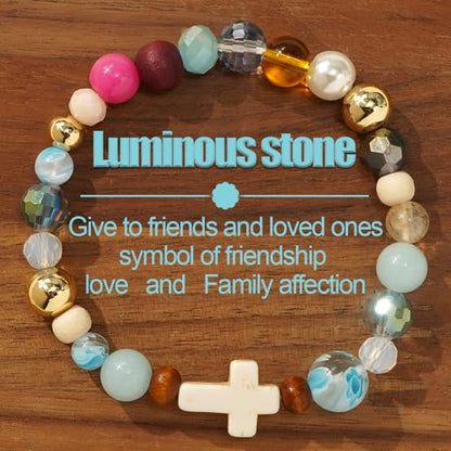 Crystal Cross Bracelet for Women and Men, Gift Jewelry Jewelry Gift | natural stone beads, crystal beads, cross design, inspirational style, birthday gift, bracelet jewelry for casual styling - color: colors-02