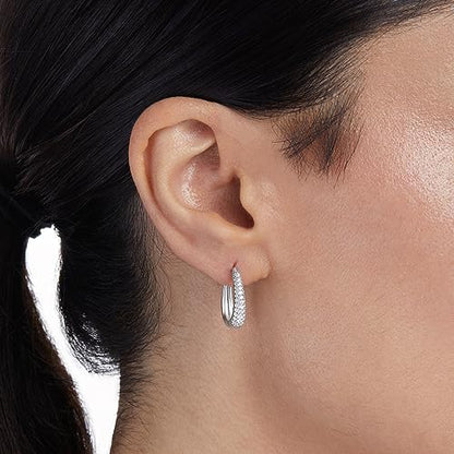 Amazon Essentials Sterling Silver Pave Cubic Zirconia Oval Hoops - color: Silver