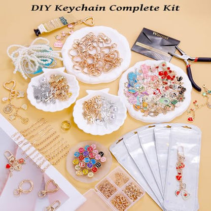 Wurosi 544Pcs Bag Charm Kit, Charms Lip Gloss Keychain Making Kit | with Key Chain Hooks, Charms, Chains, Jump Rings, Lobster Clasps, Plier, Gift Bags & Tools, for DIY Craft Supplies Gifts - color: 544 Pcs Gold Keychain Kits