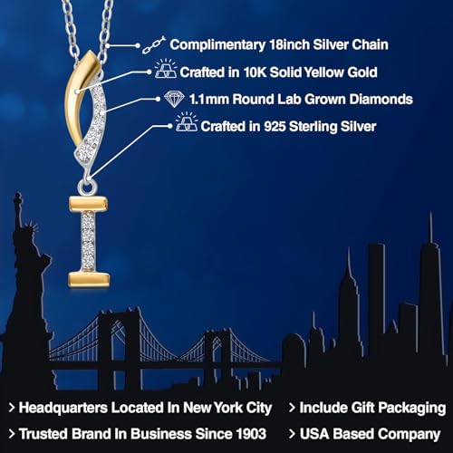 Gem Stone King Initial Pendant Necklace Letter A to Z Alphabet | 10K Yellow Gold and 925 Sterling Silver | White Lab Grown Diamond | Gift Women Mother's Day Wife Mom Girlfriend Anniversary Birthday | - style: Initial I